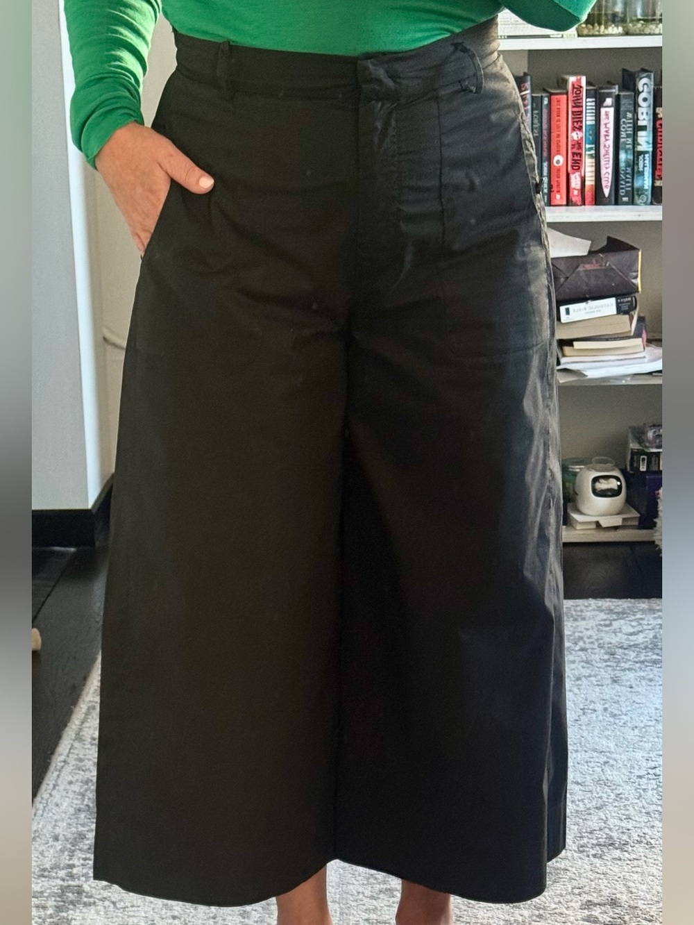 Tela Black Cotton Wide Leg Culotte Pant, EU 44 US 8